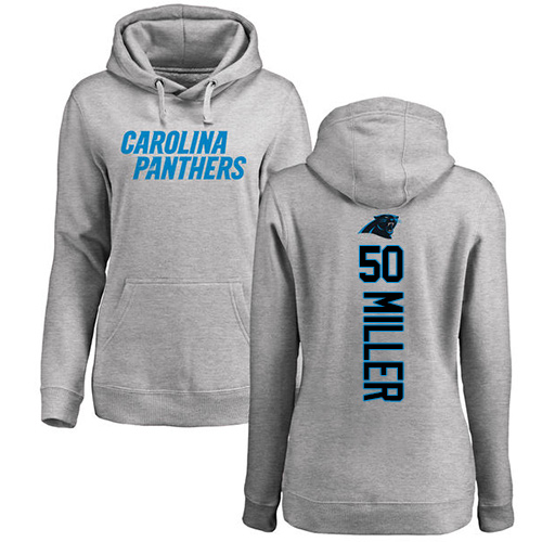Carolina Panthers Ash Women Christian Miller Backer NFL Football #50 Pullover Hoodie Sweatshirts->nfl t-shirts->Sports Accessory